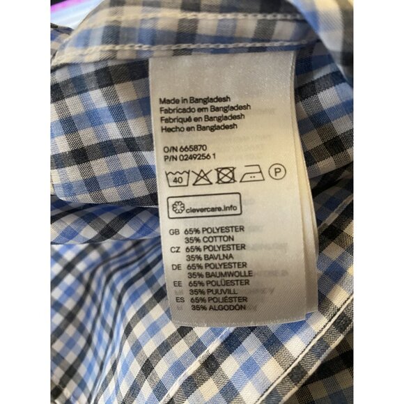 H&M Slim Fit Men Medium Button Down Black Blue White Checkered Long Sleeve Shirt - Picture 4 of 9